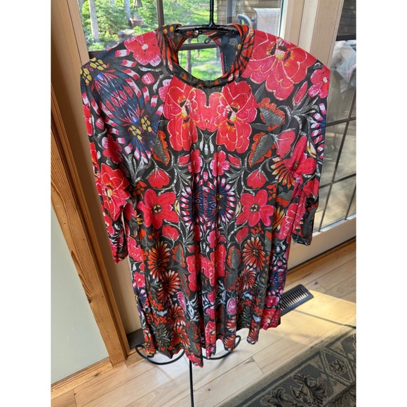 Free People Dresses & Skirts - Free People New Romantics Red Floral Kaleidoscopic Tunic Dress Trapeze Sz. M